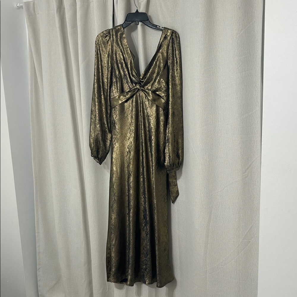 Lost + Wander Metallic Gold Midi Dress
